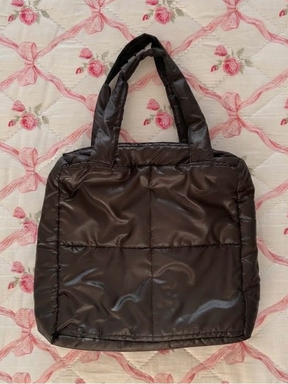 Black quilted puffer tote